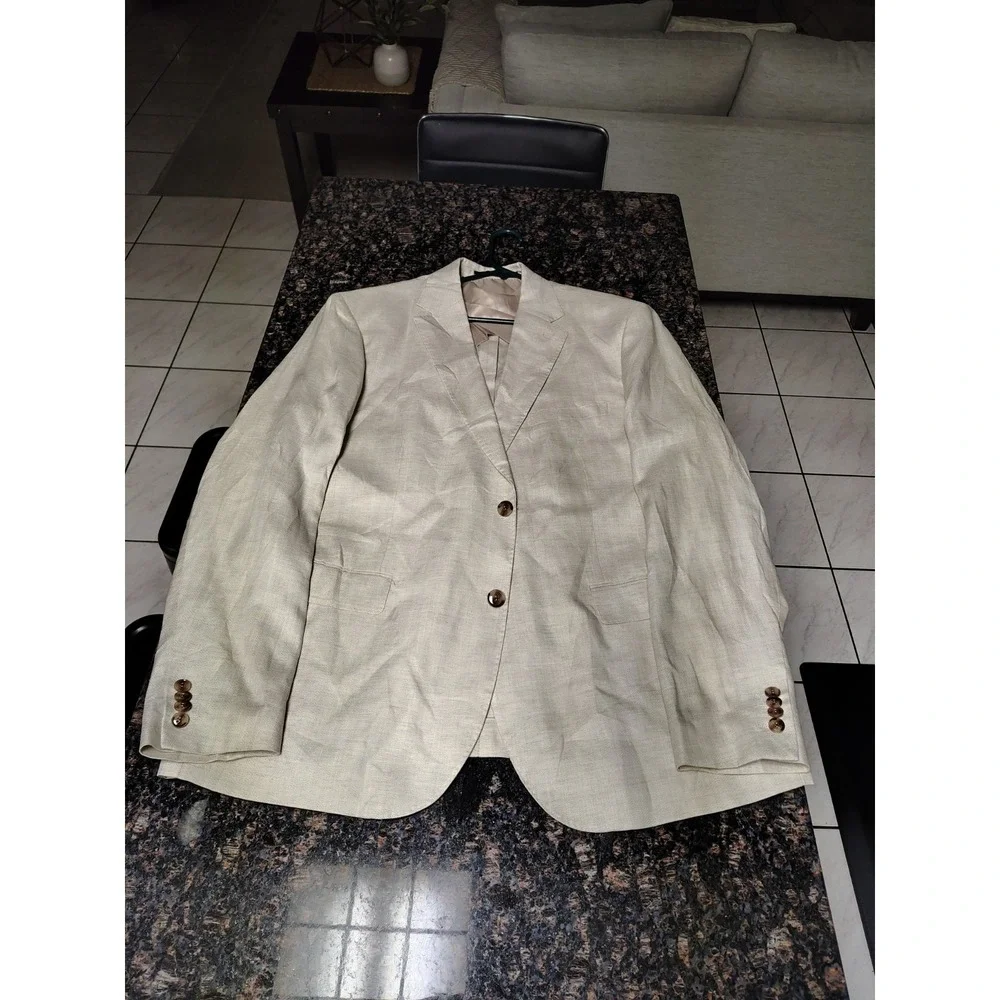 New H&M Slim Fit Linen 2 Button Jacket Blazer Light Beige Size 50Regular